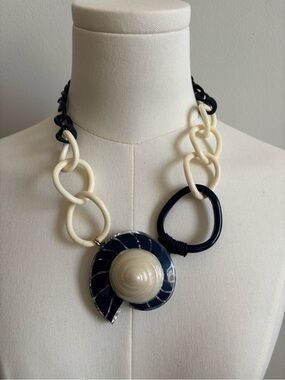 Chico’s Women's Navy and Cream Statement Link Necklace